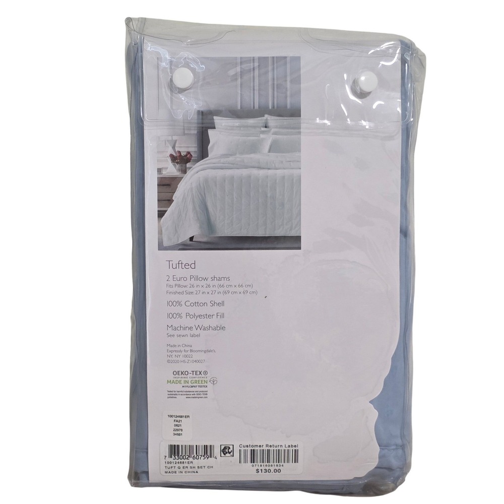 Sky Tufted 2 Euro Pillow Shams Blue 100% Cotton 26x26 New - Picture 4 of 5